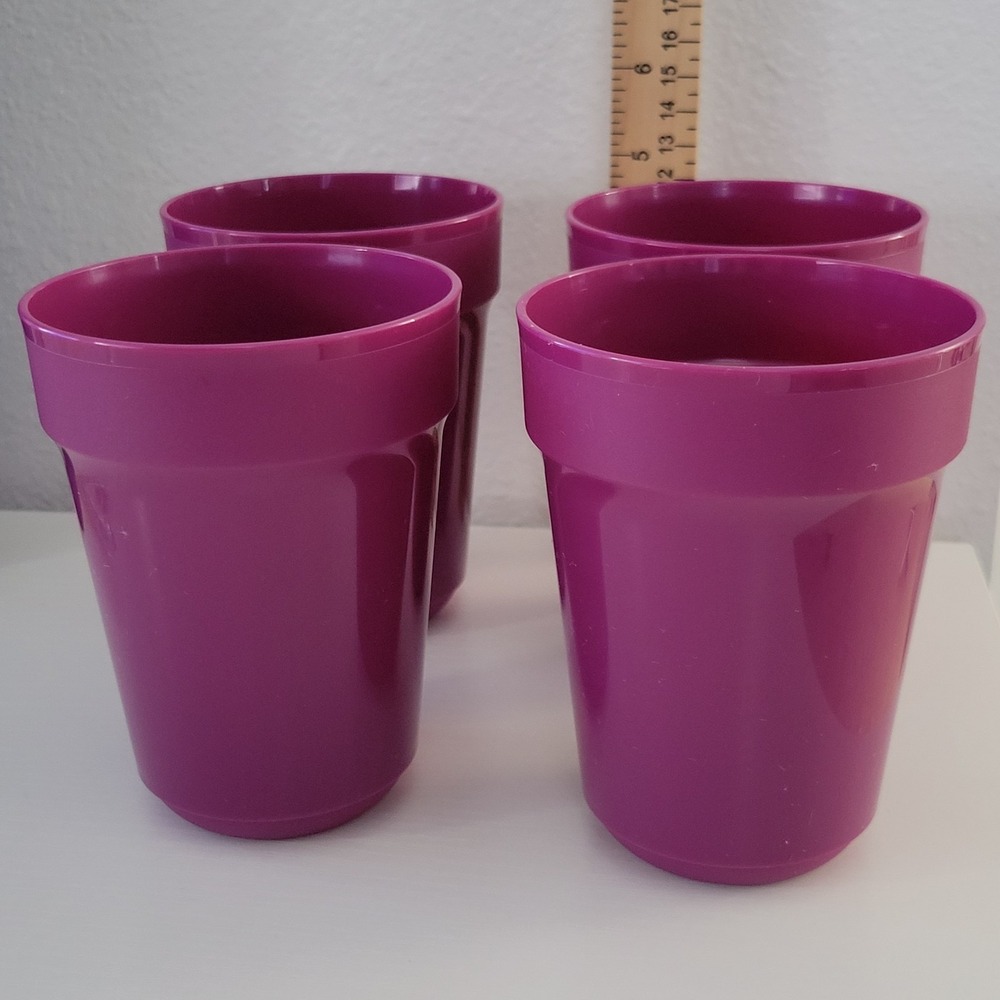 Tupperware Aloha 16 oz Tumblers Set of 4 Purple‎ Stackable Plastic Cups